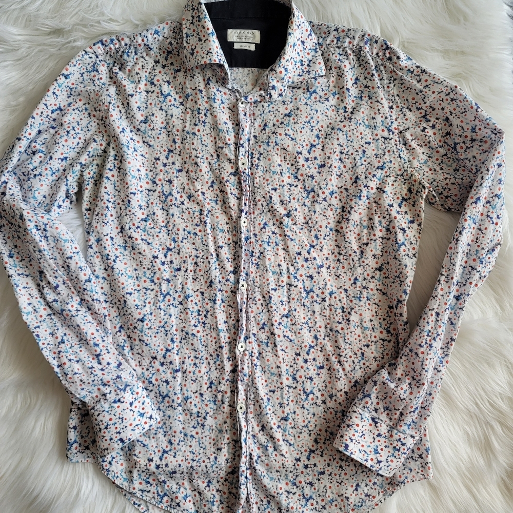 Zara Man long sleeve floral button down shirt